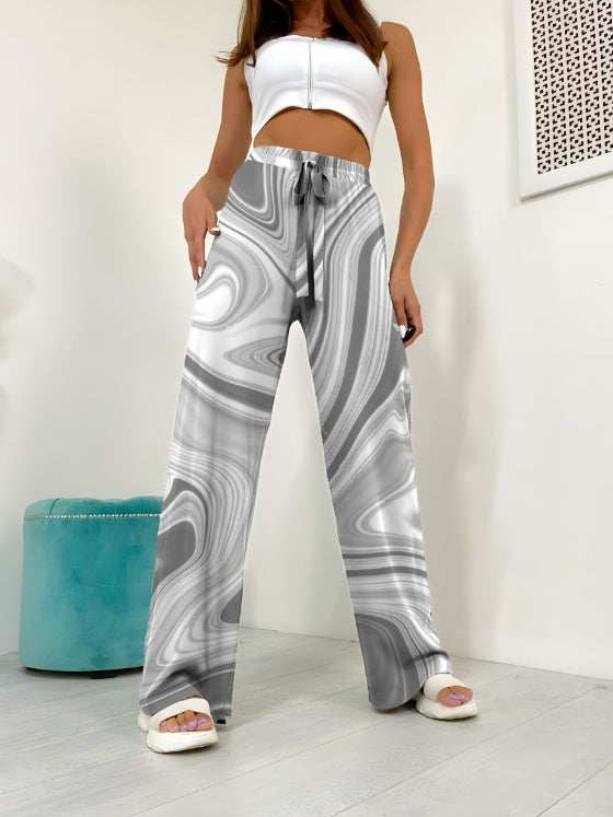 , Loose Pleated Casual Style Wide Leg Pants