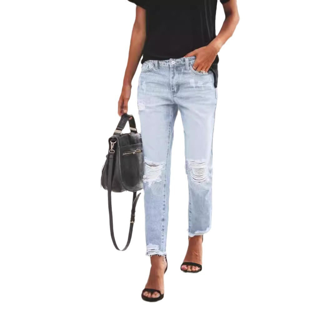 Ripped Non-elastic Jeans