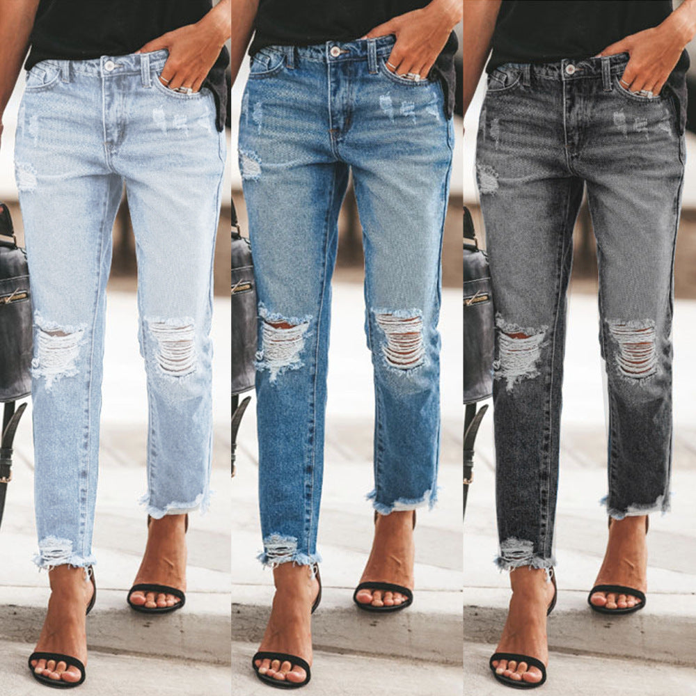 Ripped Non-elastic Jeans