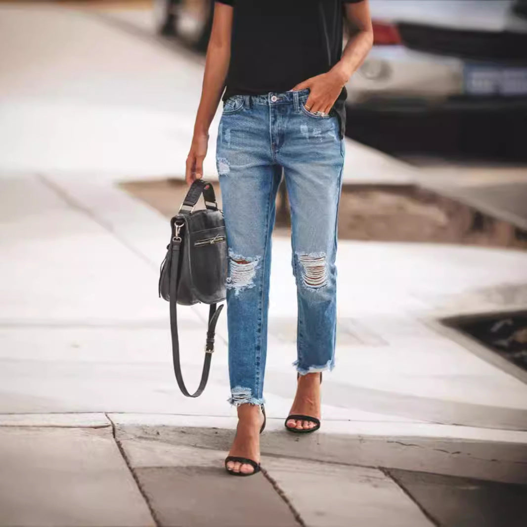 Ripped Non-elastic Jeans
