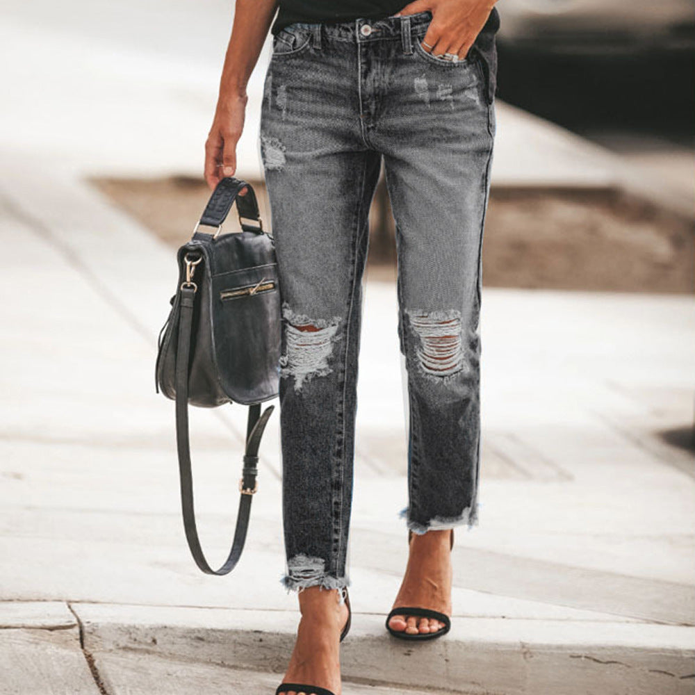 Ripped Non-elastic Jeans