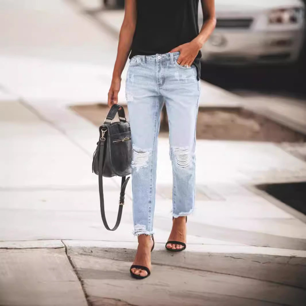 Ripped Non-elastic Jeans