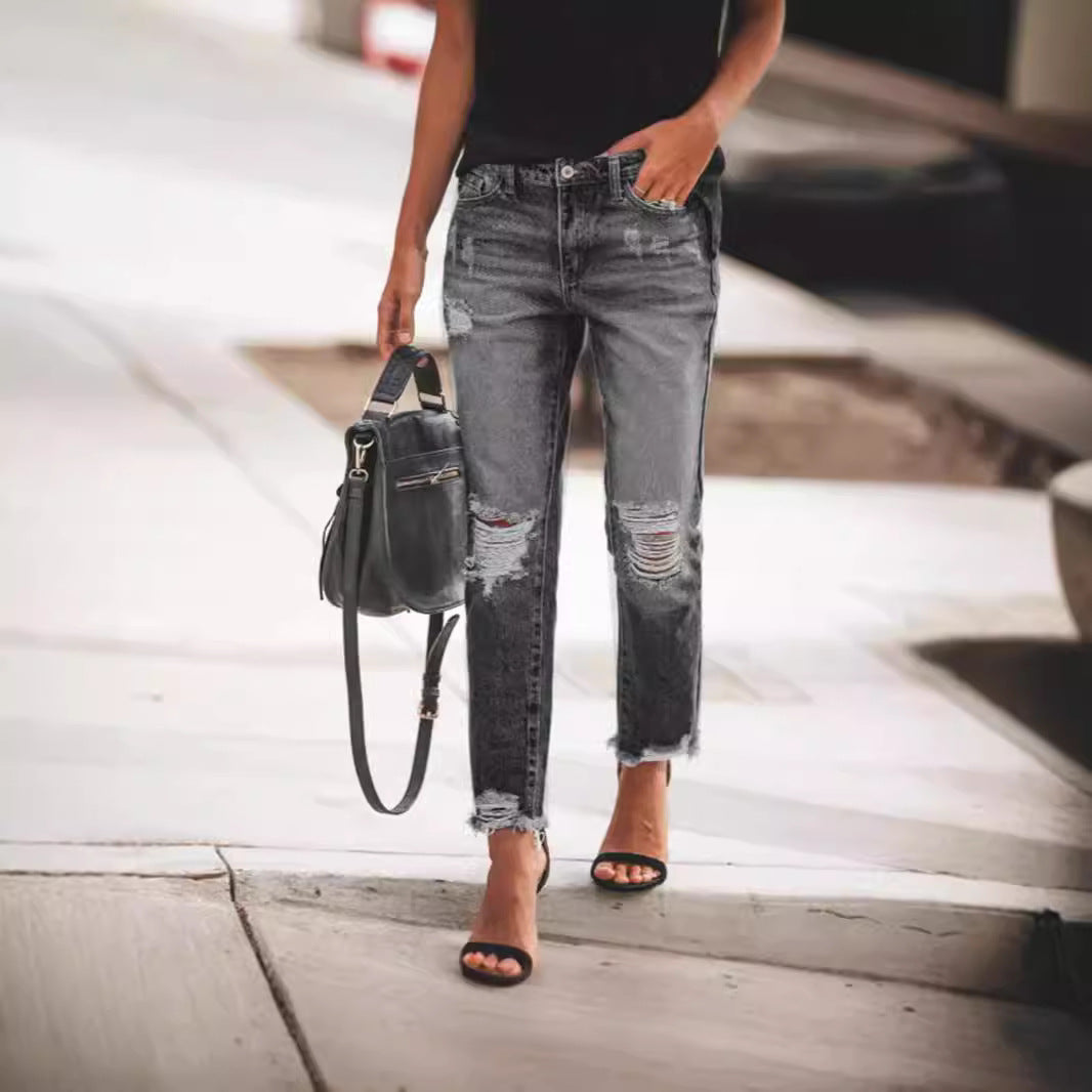 Ripped Non-elastic Jeans