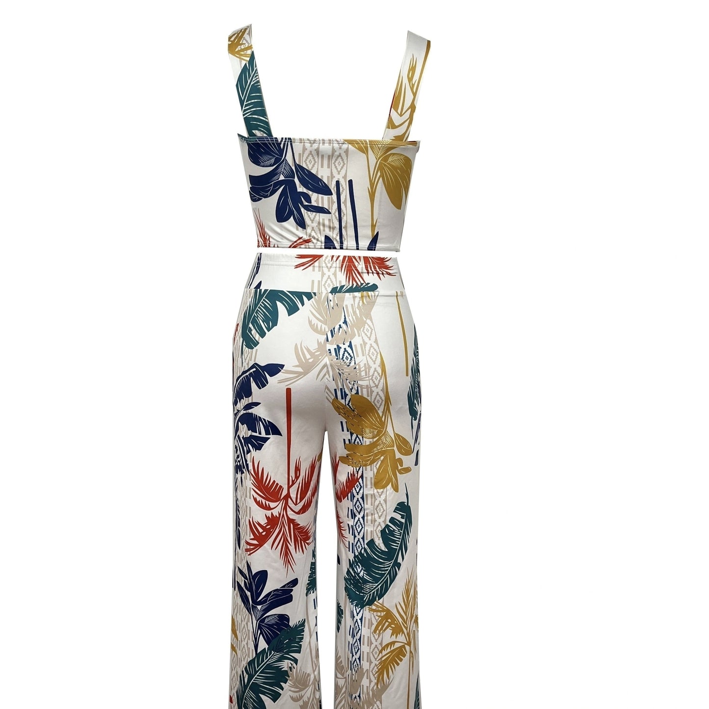 Palm Tree Print Sleeveless Top Set Pants