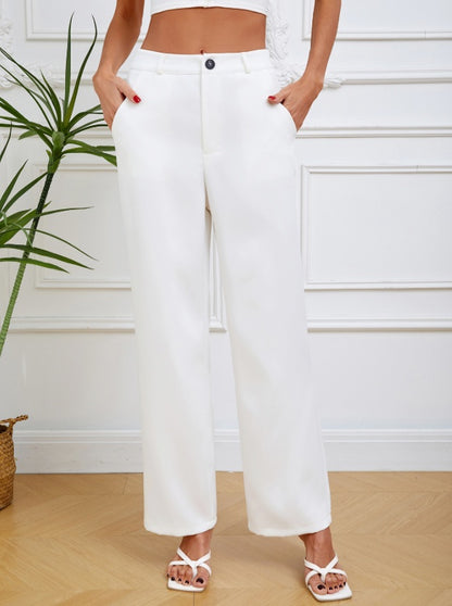 Button Slim Straight Simple and Comfortable Pants