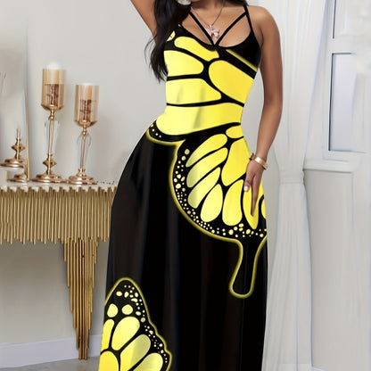 Ladies' V-neck Butterfly Black Long Dress