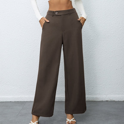 Ladies' New Fashionable And Elegant Temperament Casual Solid Color Button Wide Leg Suit Pants