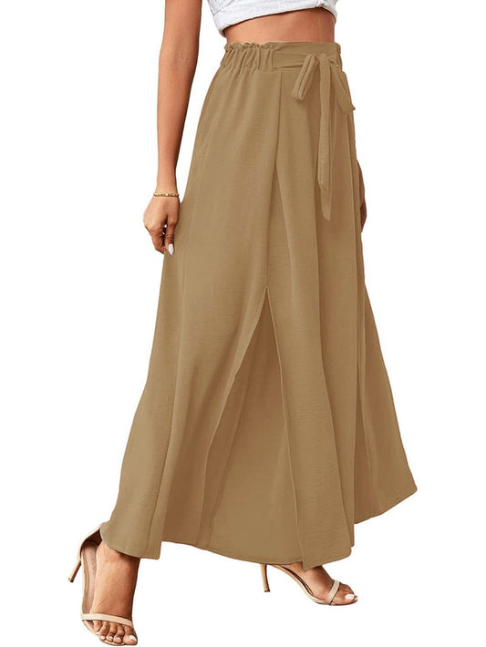 Solid Color Khaki Long Skirts
