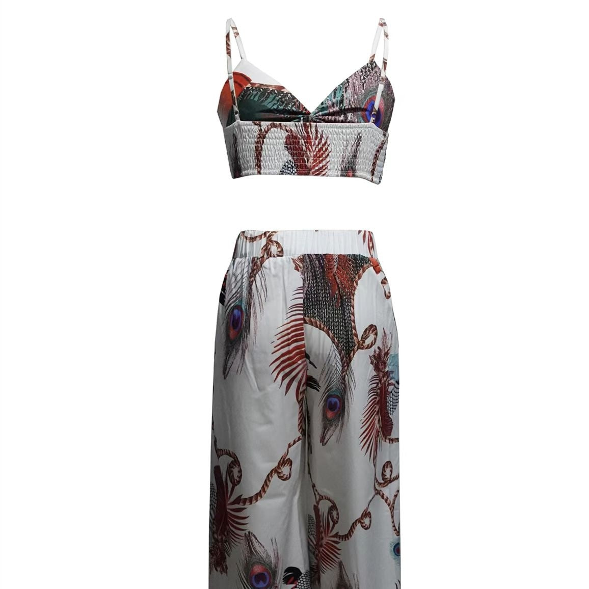 Ladies' High Waist Drawstring, Beach Pocket Pants, Sexy Top Set