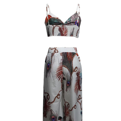 Ladies' High Waist Drawstring, Beach Pocket Pants, Sexy Top Set