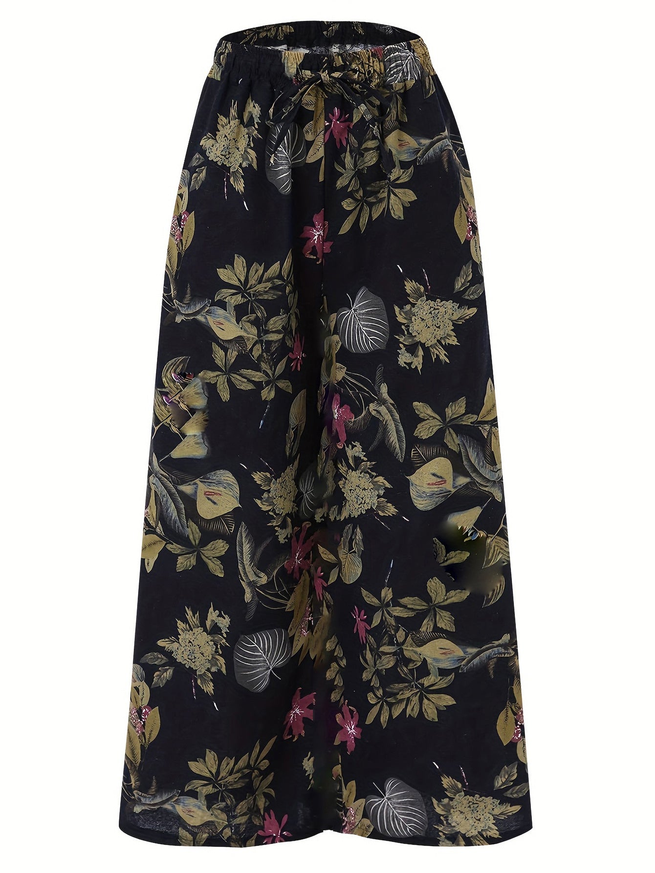 Plus Size Botanical Print Tie Women's Casual