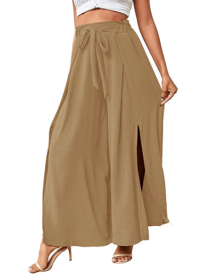 Solid Color Khaki Long Skirts