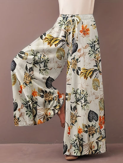 Plus Size Botanical Print Tie Women's Casual
