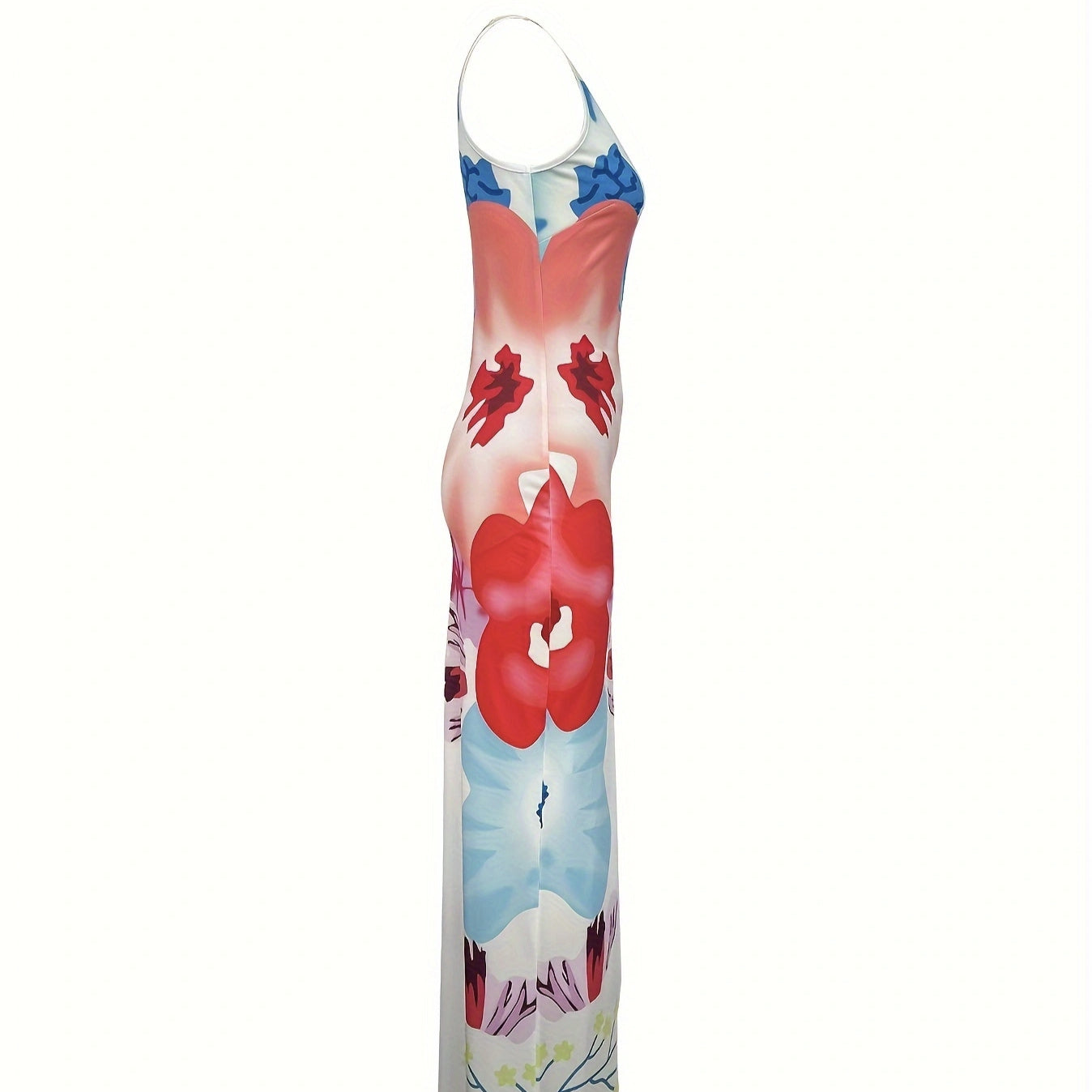 Ladies' V-neck Floral Thigh Slit Dress