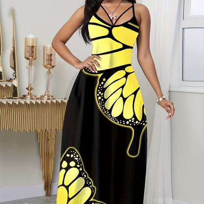Ladies' V-neck Butterfly Black Long Dress