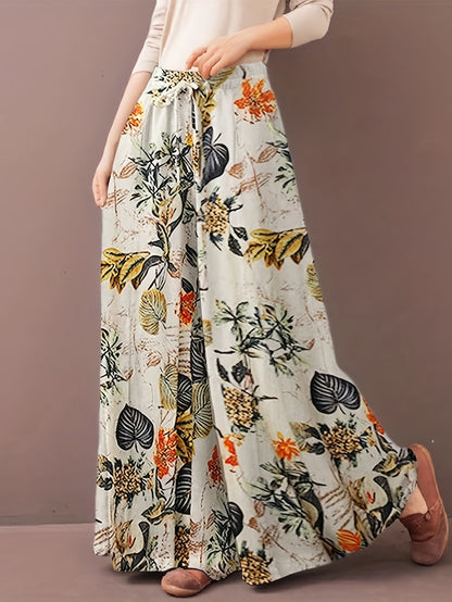 Plus Size Botanical Print Tie Women's Casual