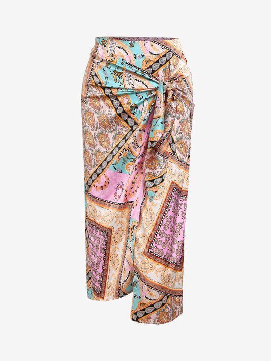 Boho Skirt Asymmetrical Skirts Floral Paisley Rushed Long Skirts